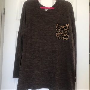 Brown Tunic Leopard Pocket